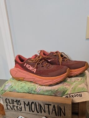 Hoka Women's Maroon and Coral Trail Running Shoes